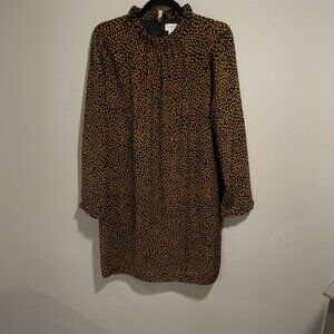 J Crew Factory Leopard Dress w Ruff Neck Size 12- cute w/ Boots- FREE SHIP